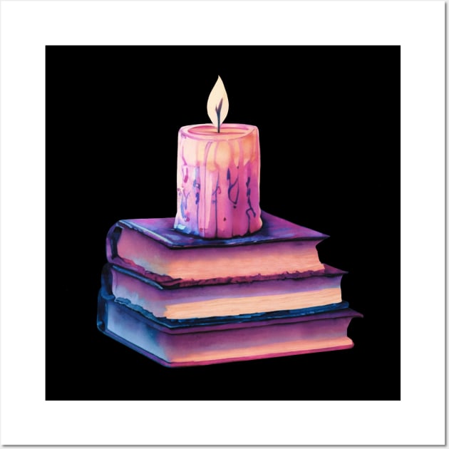 Whimsical pastel books and candle halloween. Pastelloween. Wall Art by Project Charlie